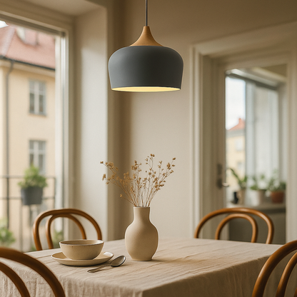 Metalowo-Drewniana Lampa Wisząca | Pastelowa