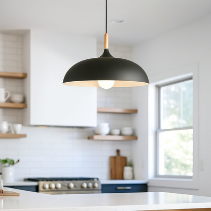 Metalowo-Drewniana Lampa Wisząca | Pastelowa