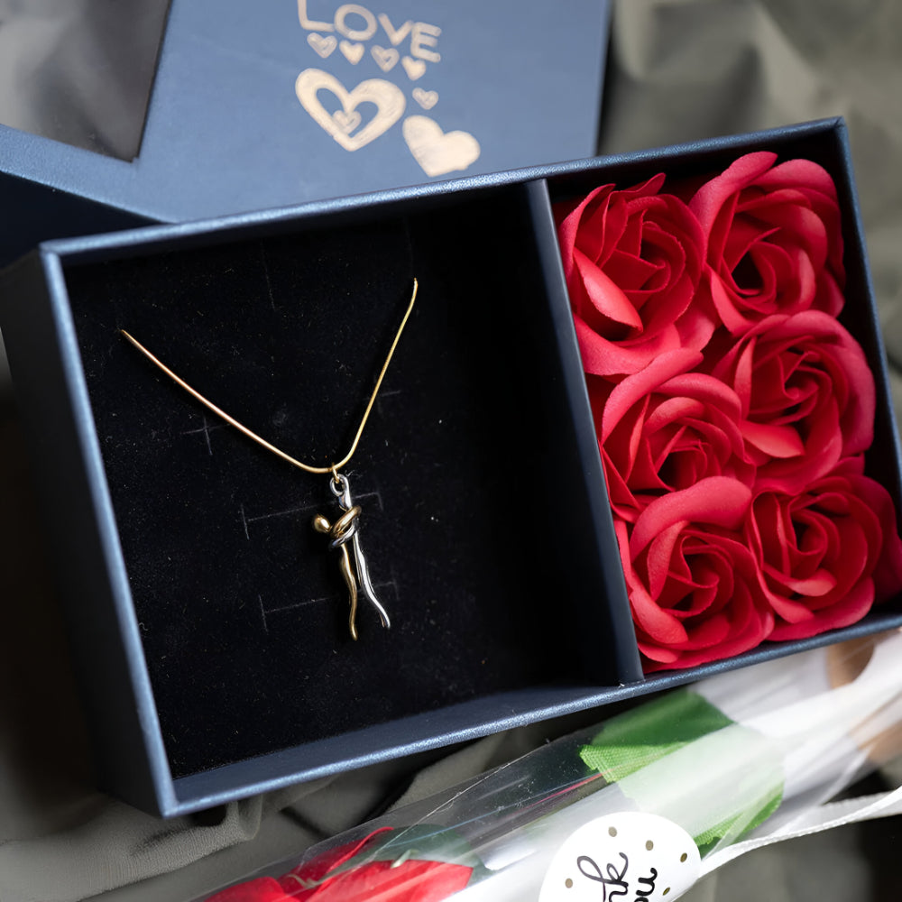 Two-Tone Metal Couple Figures Necklace