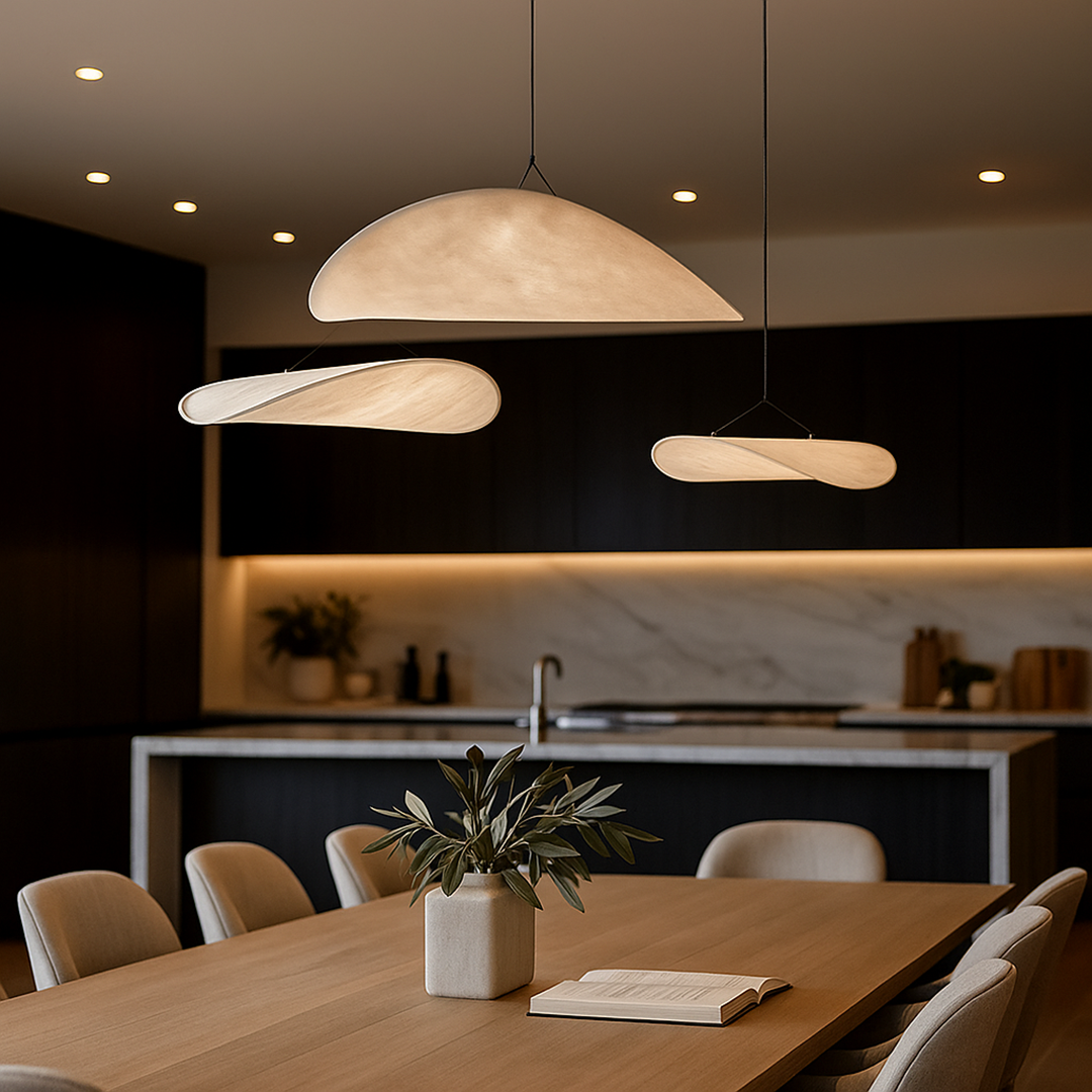 Nowoczesna Rzeźbiarska Jedwabna Lampa Wisząca | Wabi Sabi