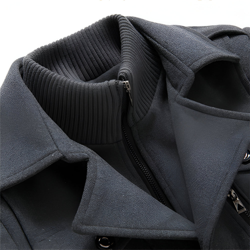 Płaszcz Męski Zimowy Ocieplany Wysoki Kołnierz Tekstylny