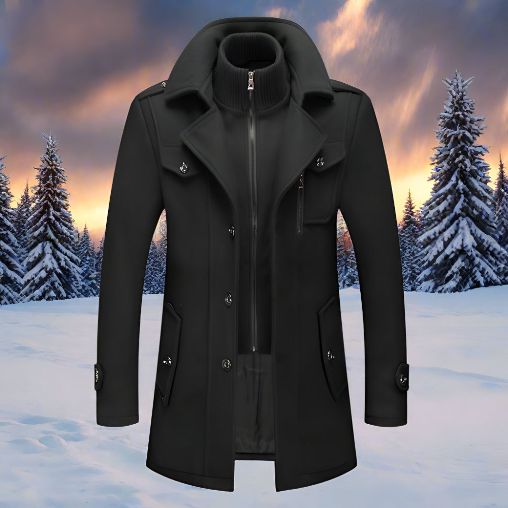 Płaszcz Męski Zimowy Ocieplany Wysoki Kołnierz Tekstylny