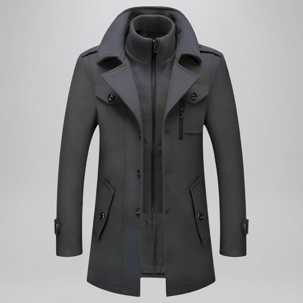 Płaszcz Męski Zimowy Ocieplany Wysoki Kołnierz Tekstylny