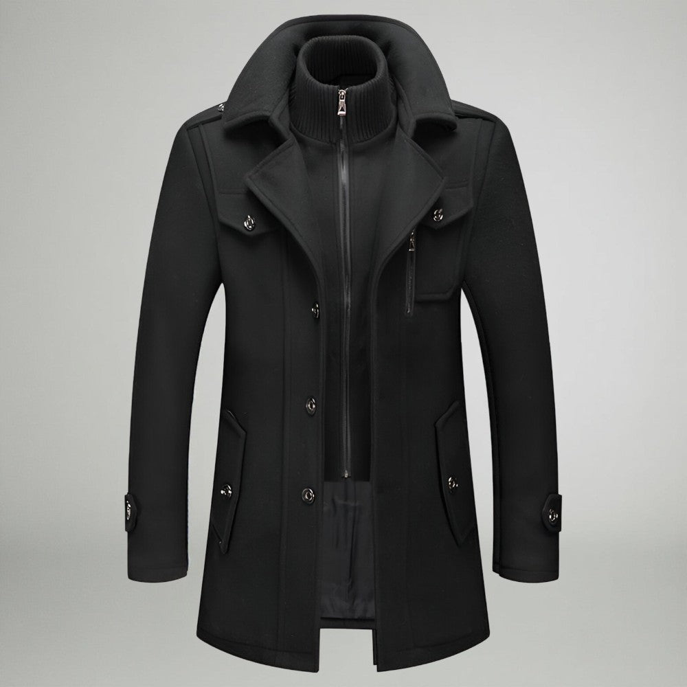Płaszcz Męski Zimowy Ocieplany Wysoki Kołnierz Tekstylny