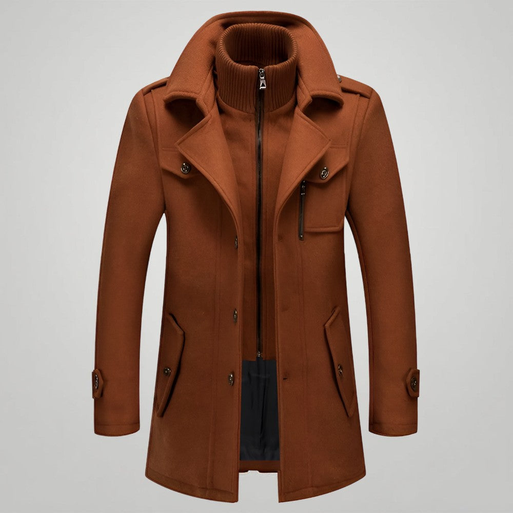 Płaszcz Męski Zimowy Ocieplany Wysoki Kołnierz Tekstylny