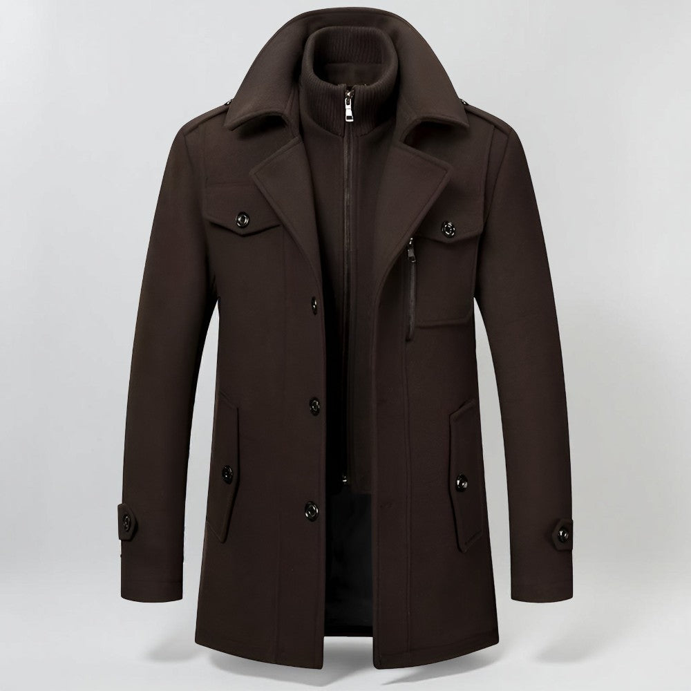 Płaszcz Męski Zimowy Ocieplany Wysoki Kołnierz Tekstylny