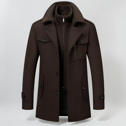Płaszcz Męski Zimowy Ocieplany Wysoki Kołnierz Tekstylny