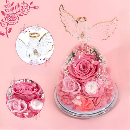 Róża Wieczna Dekoracja Szklana Figurka Anioła Prezentowa