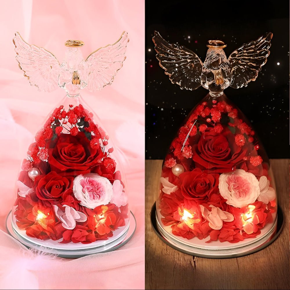 Róża Wieczna Dekoracja Szklana Figurka Anioła Prezentowa