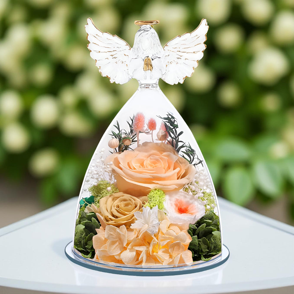 Róża Wieczna Dekoracja Szklana Figurka Anioła Prezentowa