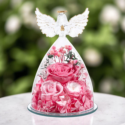 Róża Wieczna Dekoracja Szklana Figurka Anioła Prezentowa