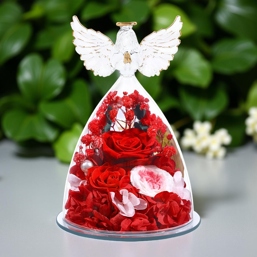 Róża Wieczna Dekoracja Szklana Figurka Anioła Prezentowa