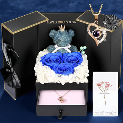 Róże Stabilizowane Zestaw Prezentowy Serce Naszyjnik