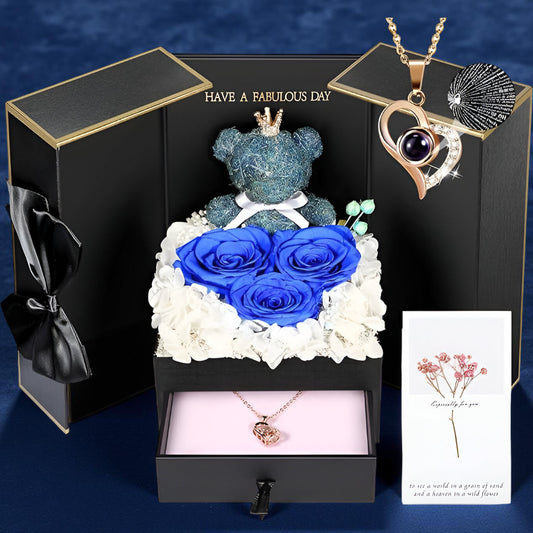 Róże Stabilizowane Zestaw Prezentowy Serce Naszyjnik