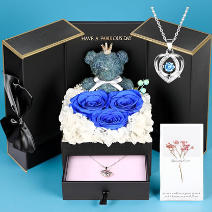Róże Stabilizowane Zestaw Prezentowy Serce Naszyjnik