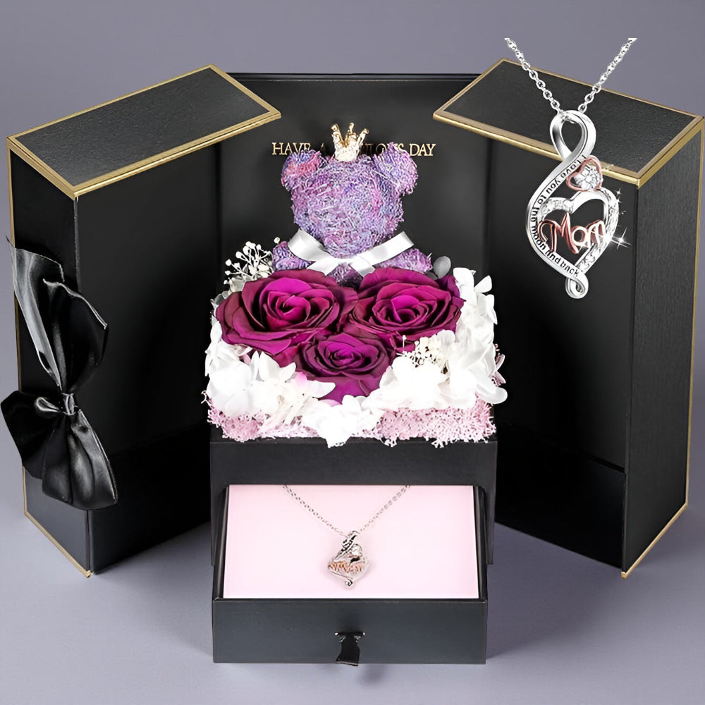 Róże Stabilizowane Zestaw Prezentowy Serce Naszyjnik