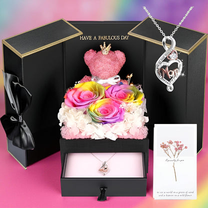 Róże Stabilizowane Zestaw Prezentowy Serce Naszyjnik