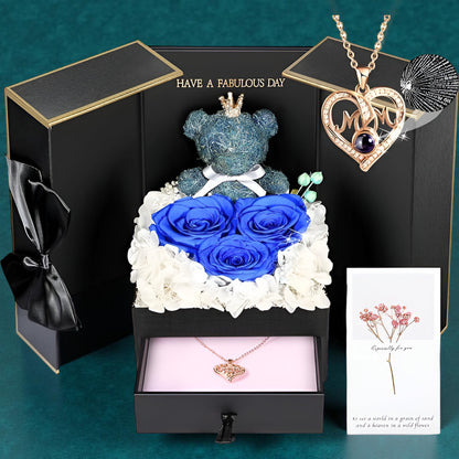Róże Stabilizowane Zestaw Prezentowy Serce Naszyjnik