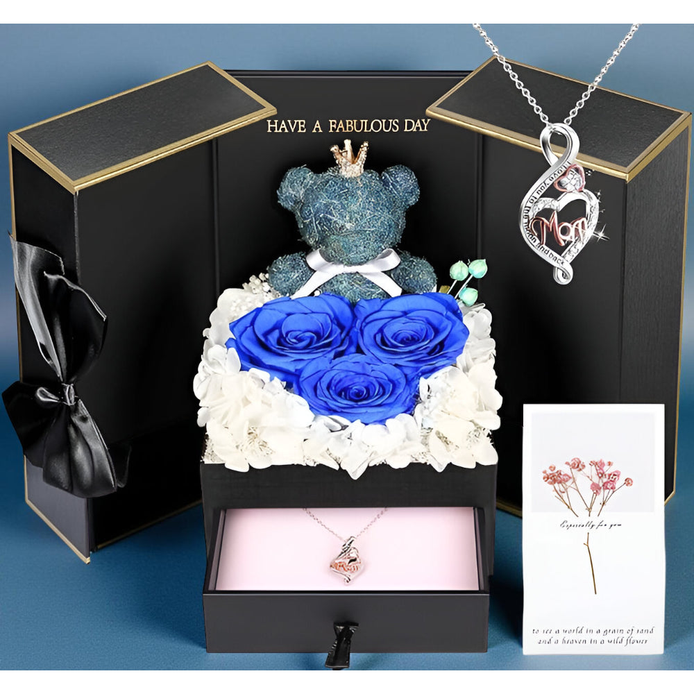 Róże Stabilizowane Zestaw Prezentowy Serce Naszyjnik