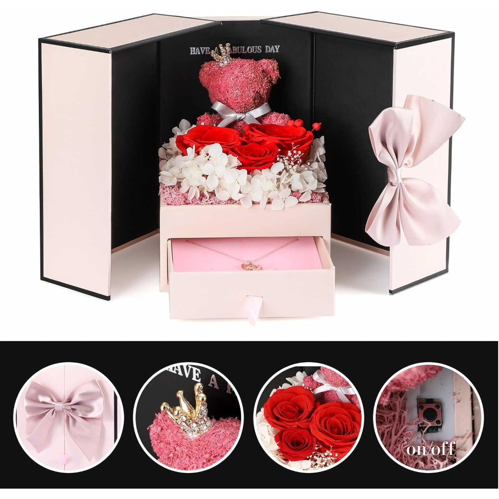 Róże Stabilizowane Zestaw Prezentowy Serce Naszyjnik