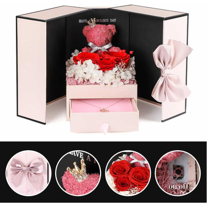 Róże Stabilizowane Zestaw Prezentowy Serce Naszyjnik