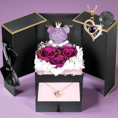 Róże Stabilizowane Zestaw Prezentowy Serce Naszyjnik