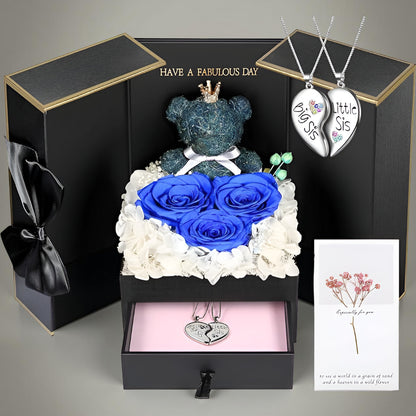 Róże Stabilizowane Zestaw Prezentowy Serce Naszyjnik