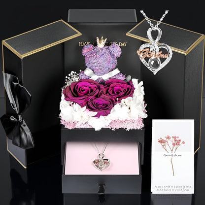 Róże Stabilizowane Zestaw Prezentowy Serce Naszyjnik