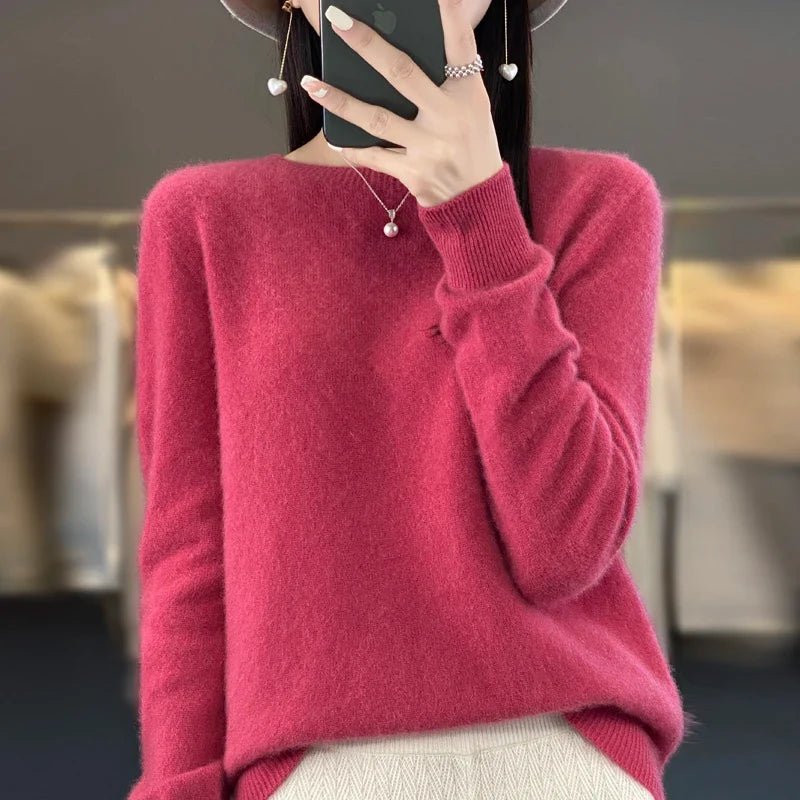 Women's Sweater Classic Round Neck Solid Color