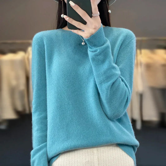 Women's Sweater Classic Round Neck Solid Color
