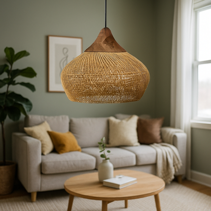 Skandynawska Lampa Wisząca Z Rattanu | Do Salonów