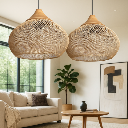 Skandynawska Lampa Wisząca Z Rattanu | Do Salonów