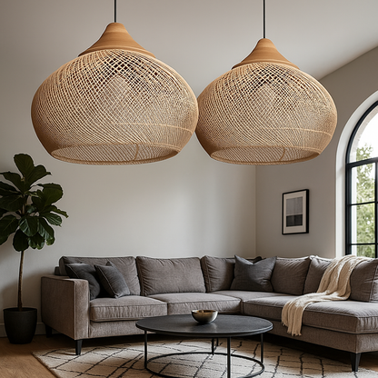 Skandynawska Lampa Wisząca Z Rattanu | Do Salonów