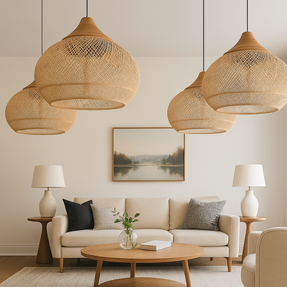 Skandynawska Lampa Wisząca Z Rattanu | Do Salonów