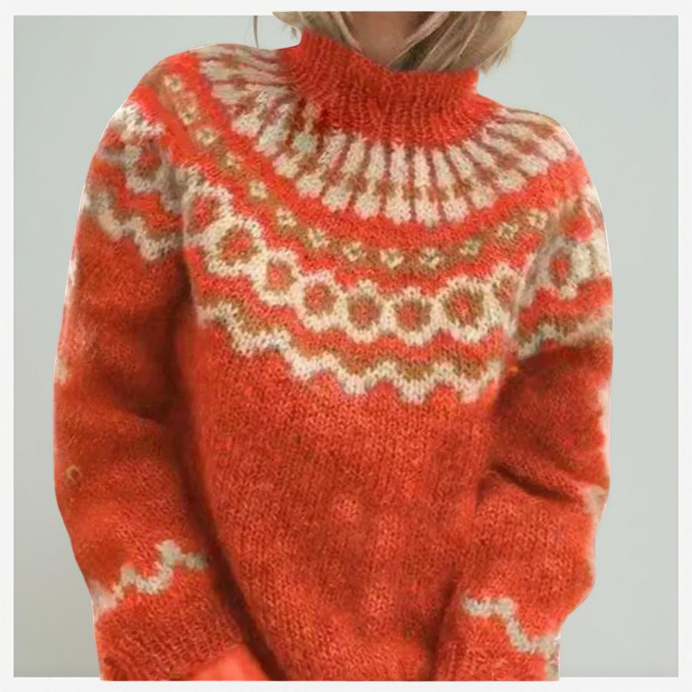 Women's Nordic Winter Sweater with High Collar