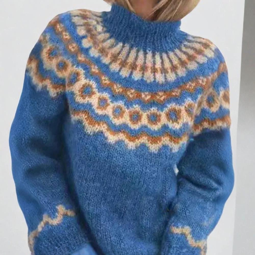 Women's Nordic Winter Sweater with High Collar