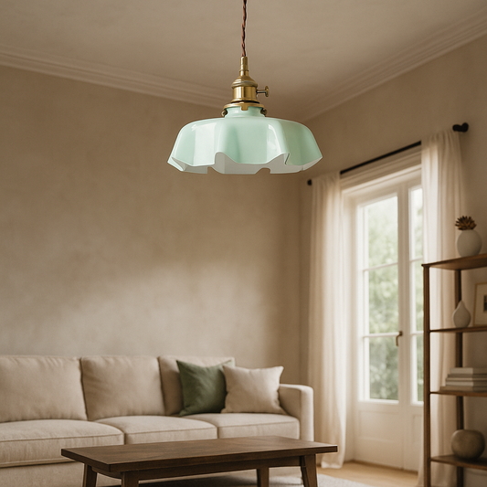 Szklana Lampa Wisząca Retro | Kremowy Kwiatowy Akcent