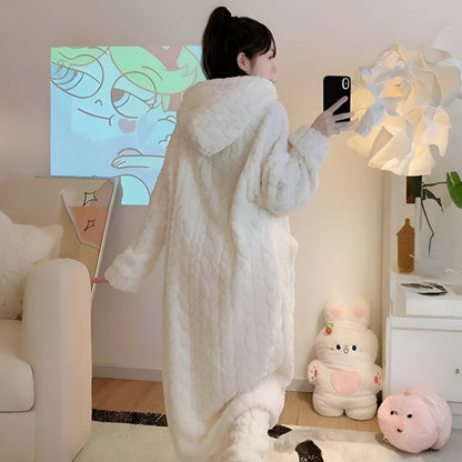 Women's Bathrobe Hood Long Winter