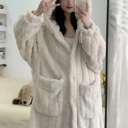 Women's Bathrobe Hood Long Winter