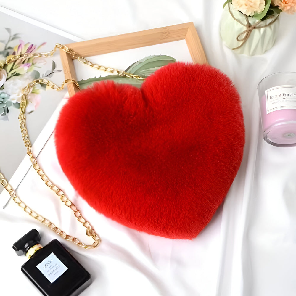 Plush Decorative Heart Shoulder Bag