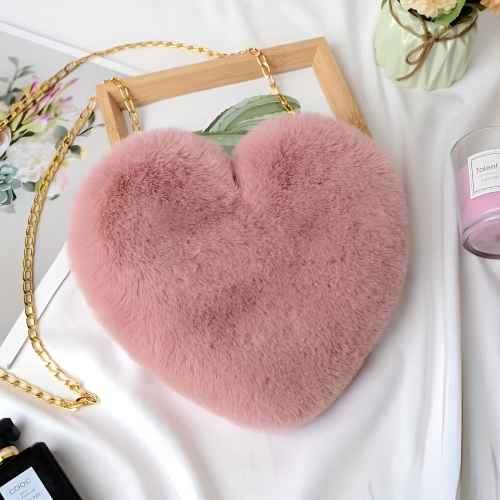 Plush Decorative Heart Shoulder Bag