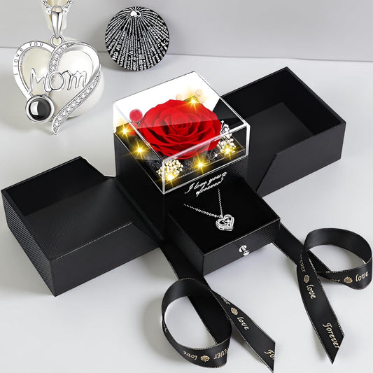 Valentine's Gift Stabilized Rose LED Necklace Heart