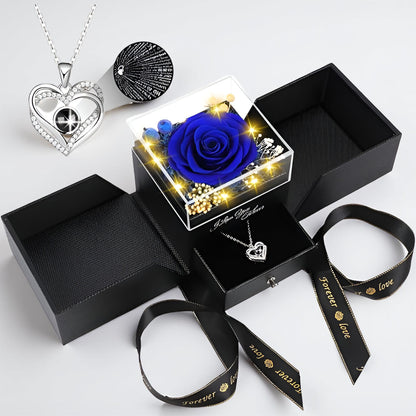 Walentynkowy Prezent Róża Stabilizowana LED Naszyjnik Serce