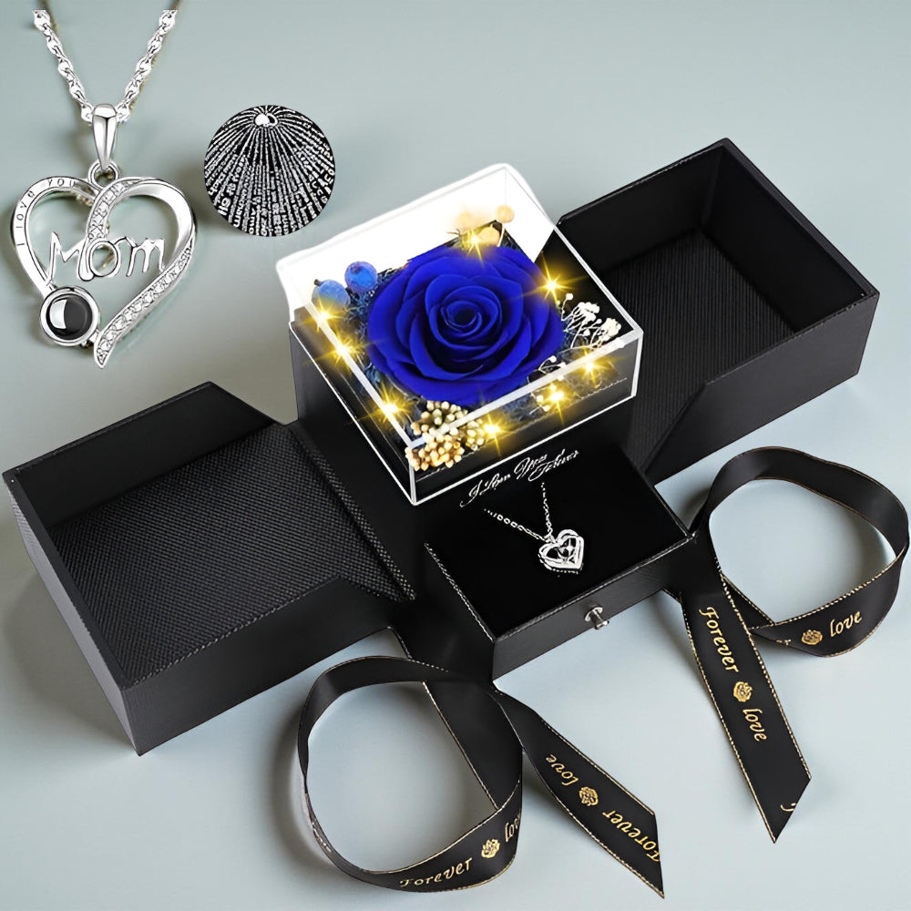 Walentynkowy Prezent Róża Stabilizowana LED Naszyjnik Serce