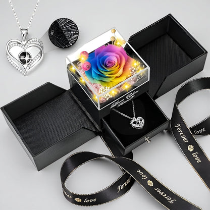 Walentynkowy Prezent Róża Stabilizowana LED Naszyjnik Serce