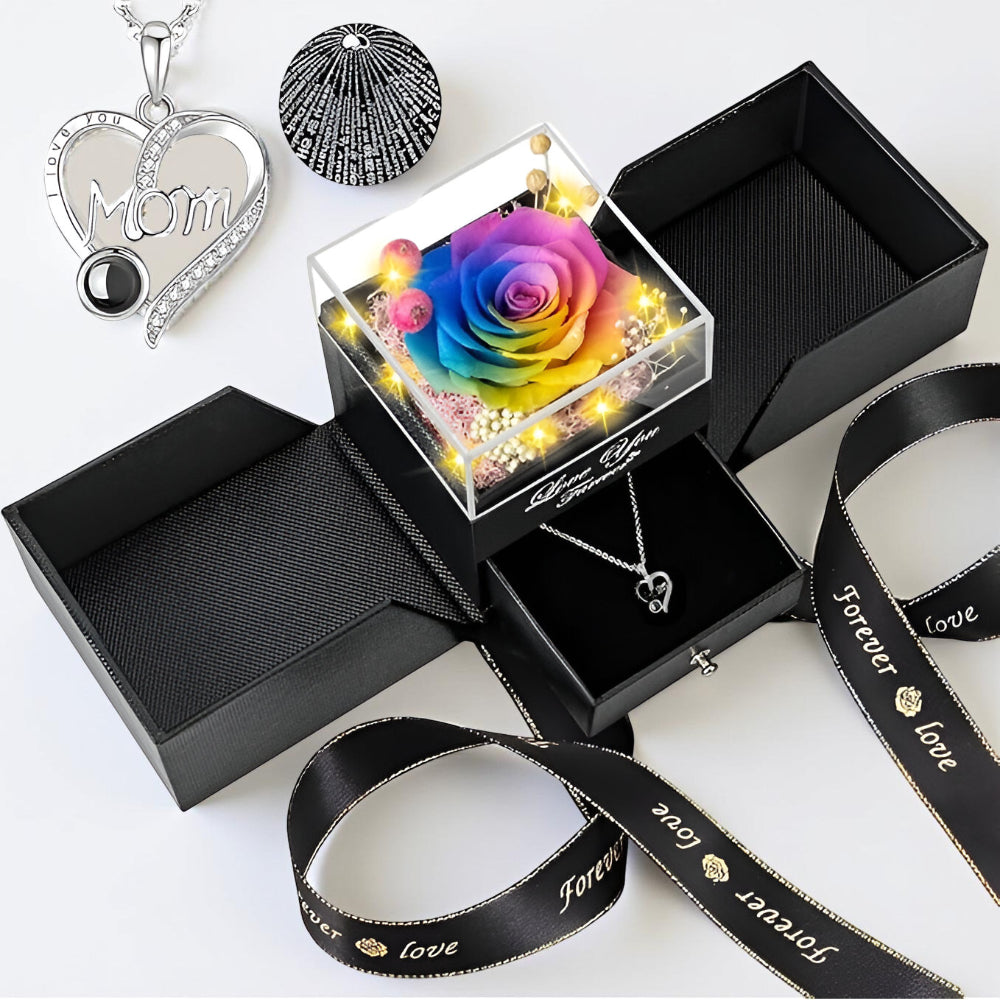 Walentynkowy Prezent Róża Stabilizowana LED Naszyjnik Serce