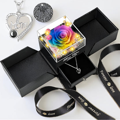 Walentynkowy Prezent Róża Stabilizowana LED Naszyjnik Serce