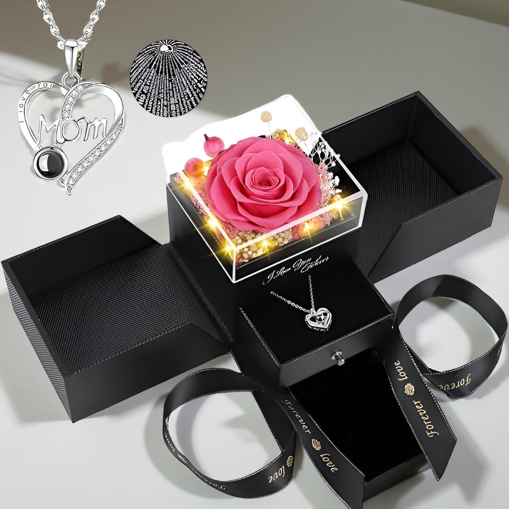 Walentynkowy Prezent Róża Stabilizowana LED Naszyjnik Serce