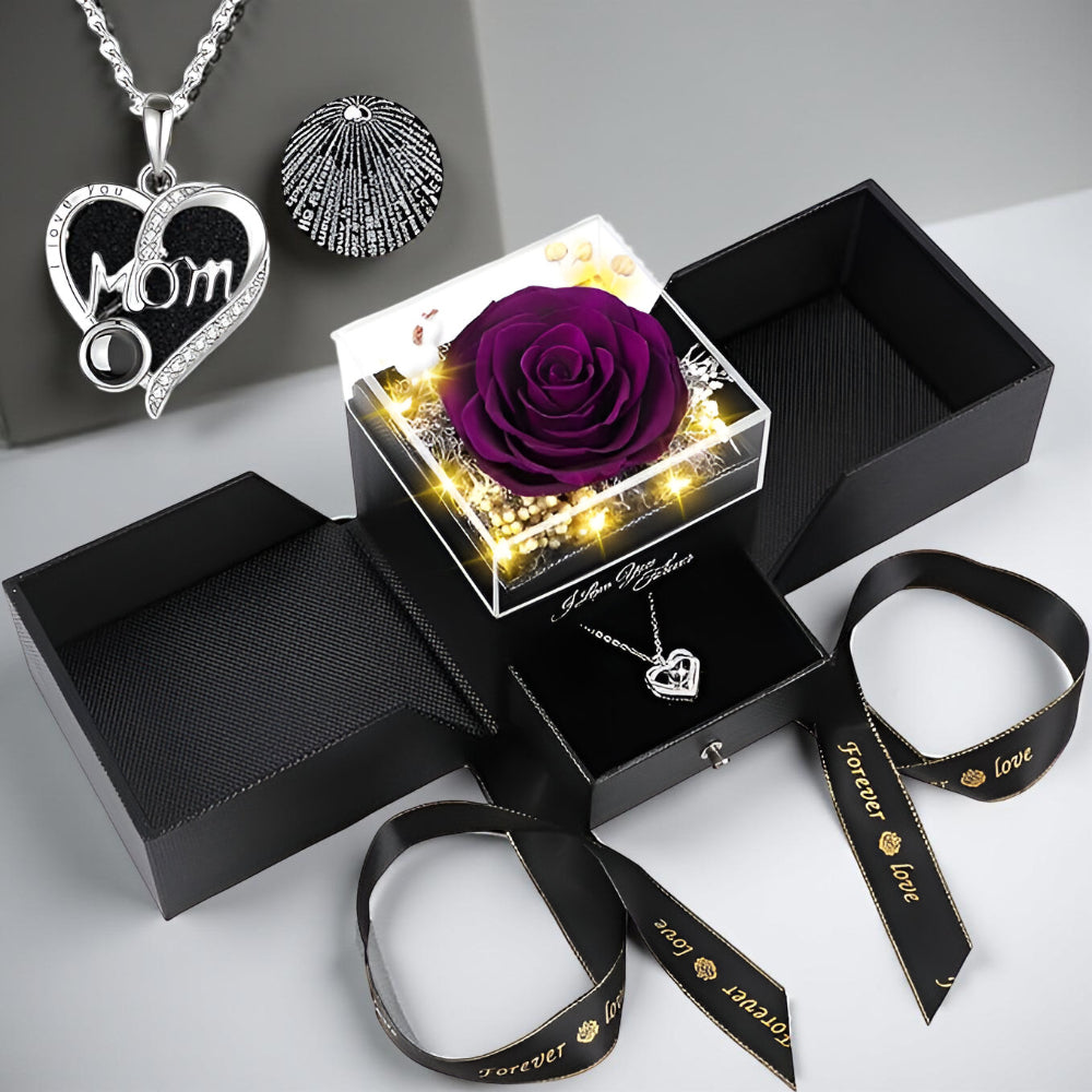 Walentynkowy Prezent Róża Stabilizowana LED Naszyjnik Serce