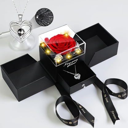 Walentynkowy Prezent Róża Stabilizowana LED Naszyjnik Serce